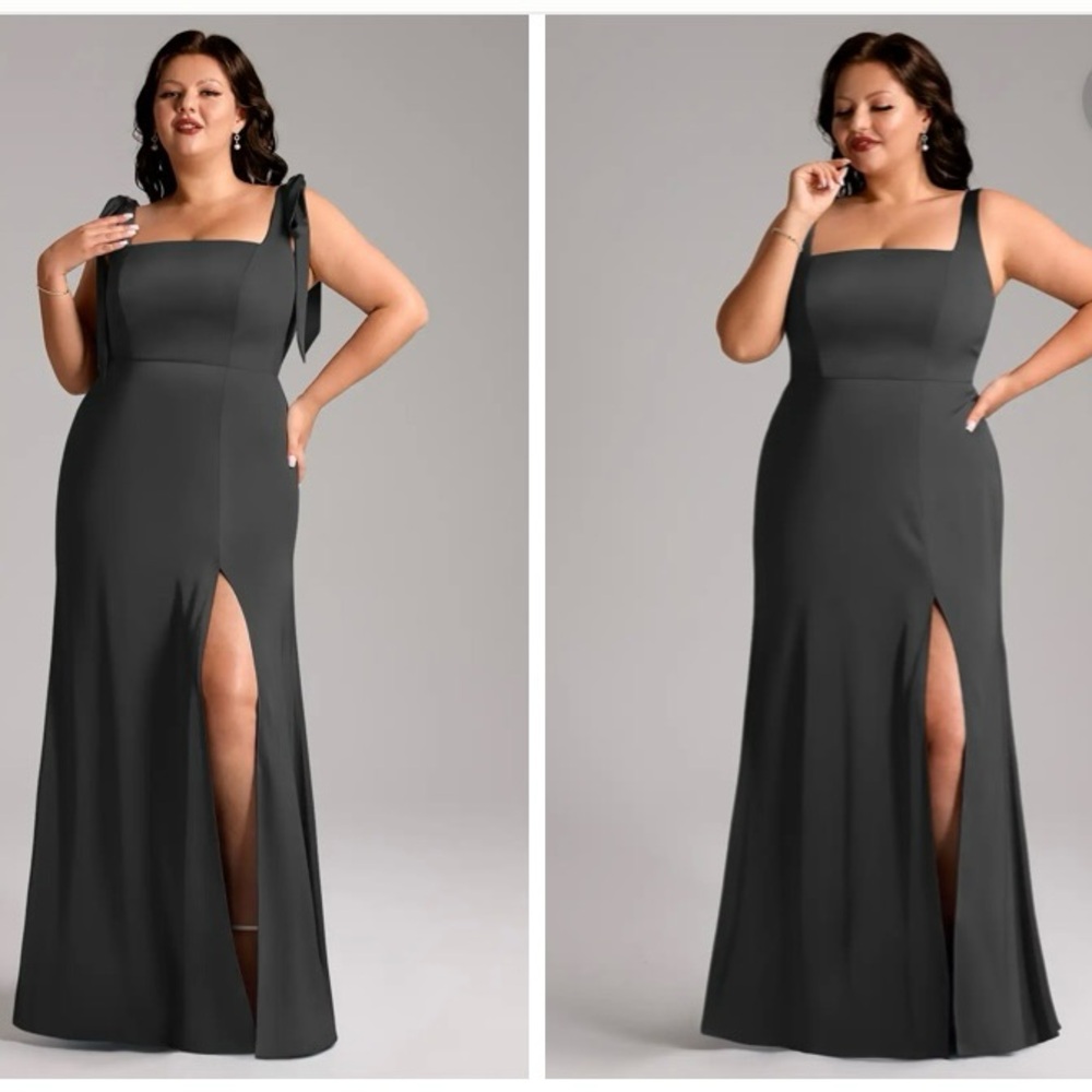 Azazie Charcoal Square-Neck Maxi Dress with Side Slit
